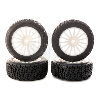 Kyosho Rally Tyre fitted on White 15 Spoke Wheels (Set of 4) - TRTH121W