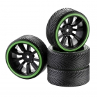 Absima 1/10 Drift Wheel and Tyre Set 9-Spoke Profile A Green (Set of 4) - 2510049 Absima 1/10 Drift Wheel and Tyre Set 9-Spoke Profile A Green (Set of 4) - 2510049